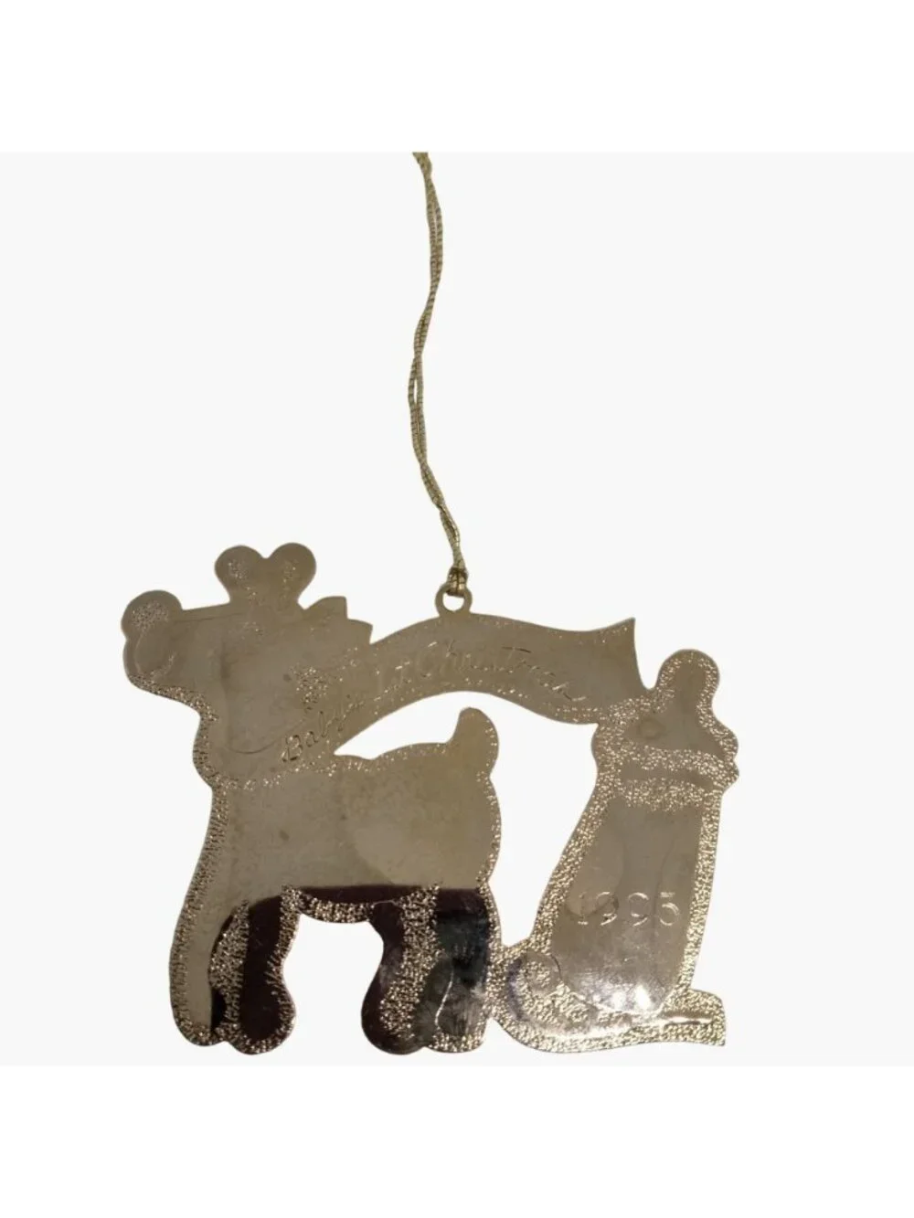 Gloria Duchin Babys 1st Christmas Ornament Gold Reindeer Bottle 1993